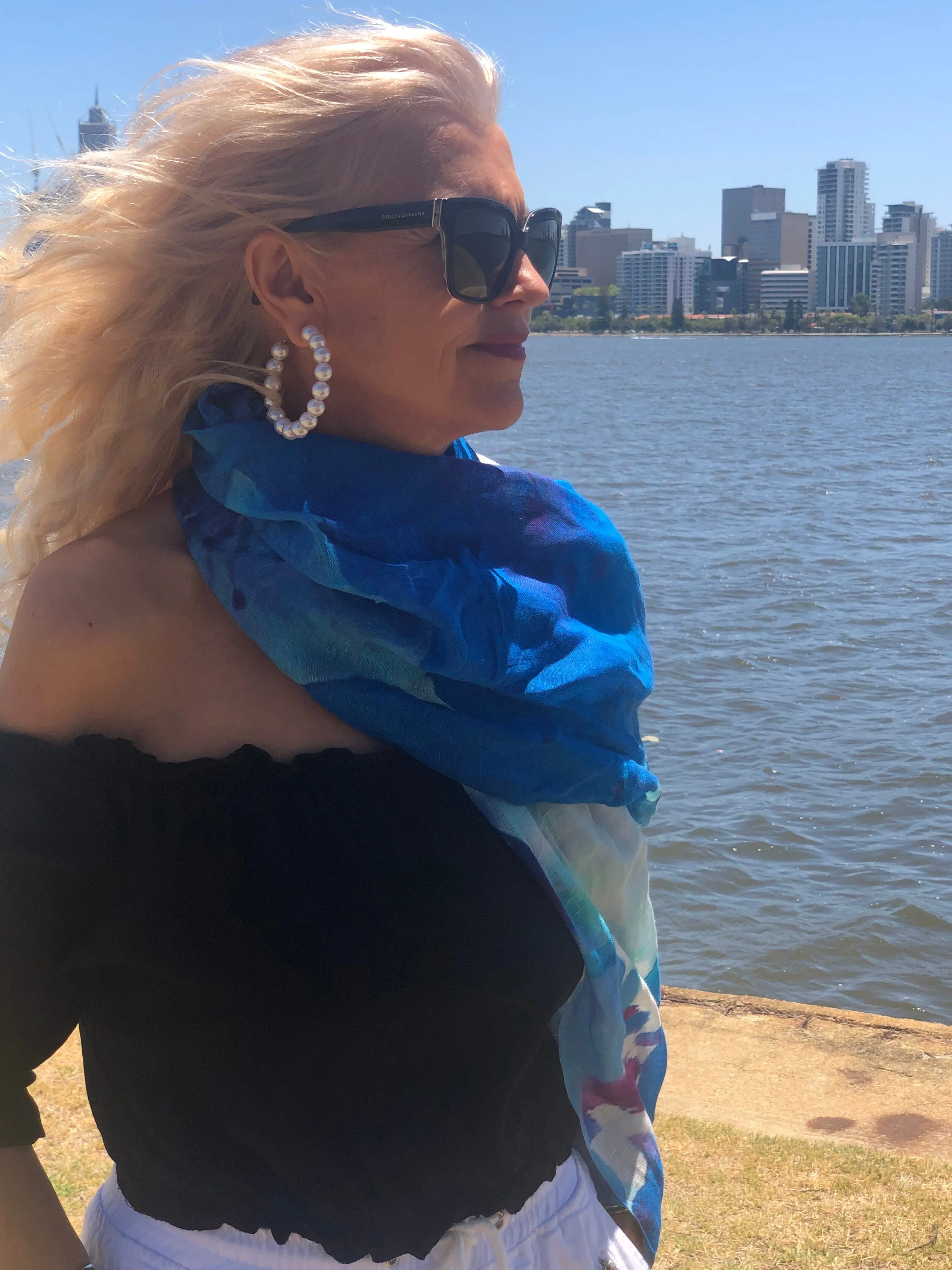 💙  Cotton Linen Scarf Blue Ocean