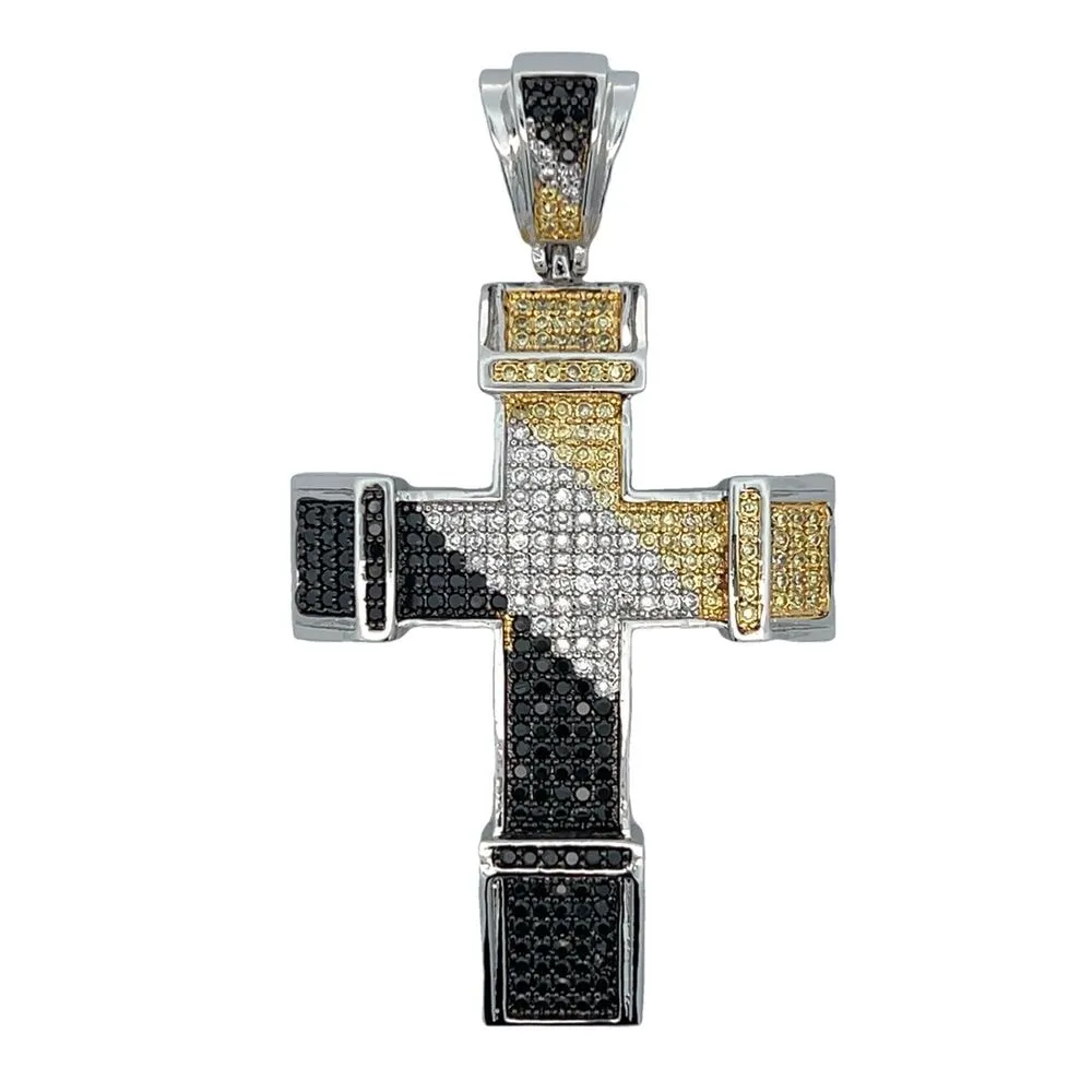 3 Color Chunky Cross CZ Iced Out Pendant