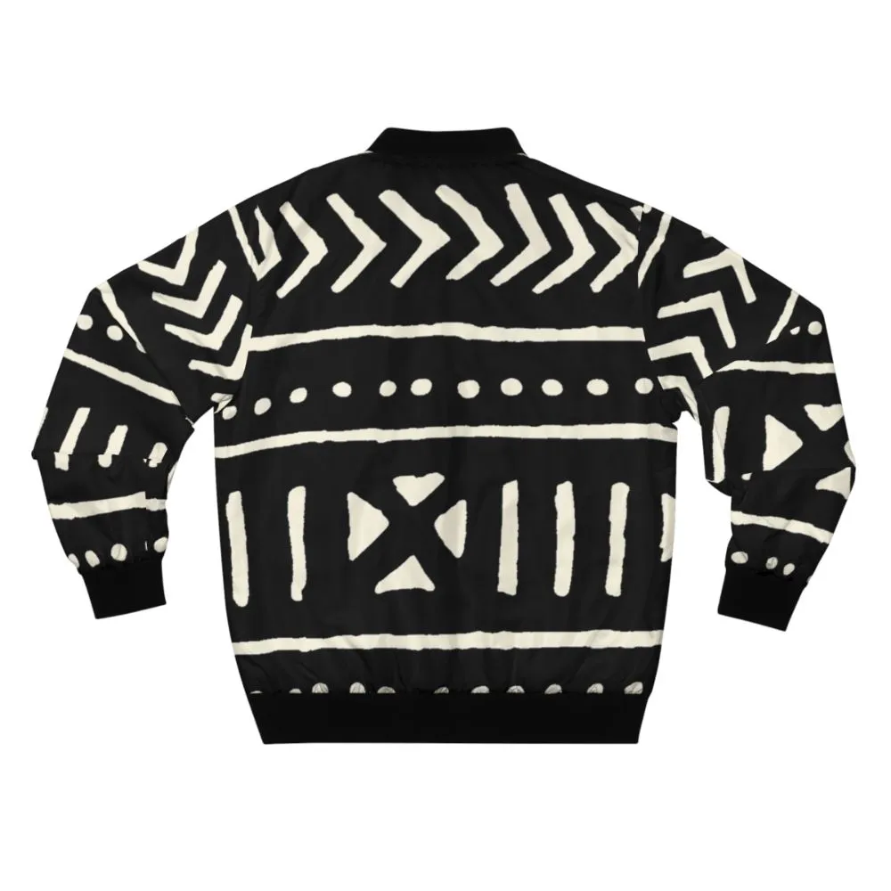 African Mud Cloth Black and White Bomber Jacket