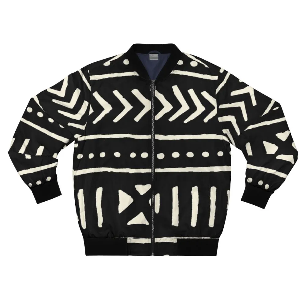 African Mud Cloth Black and White Bomber Jacket
