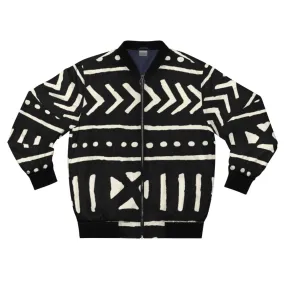 African Mud Cloth Black and White Bomber Jacket