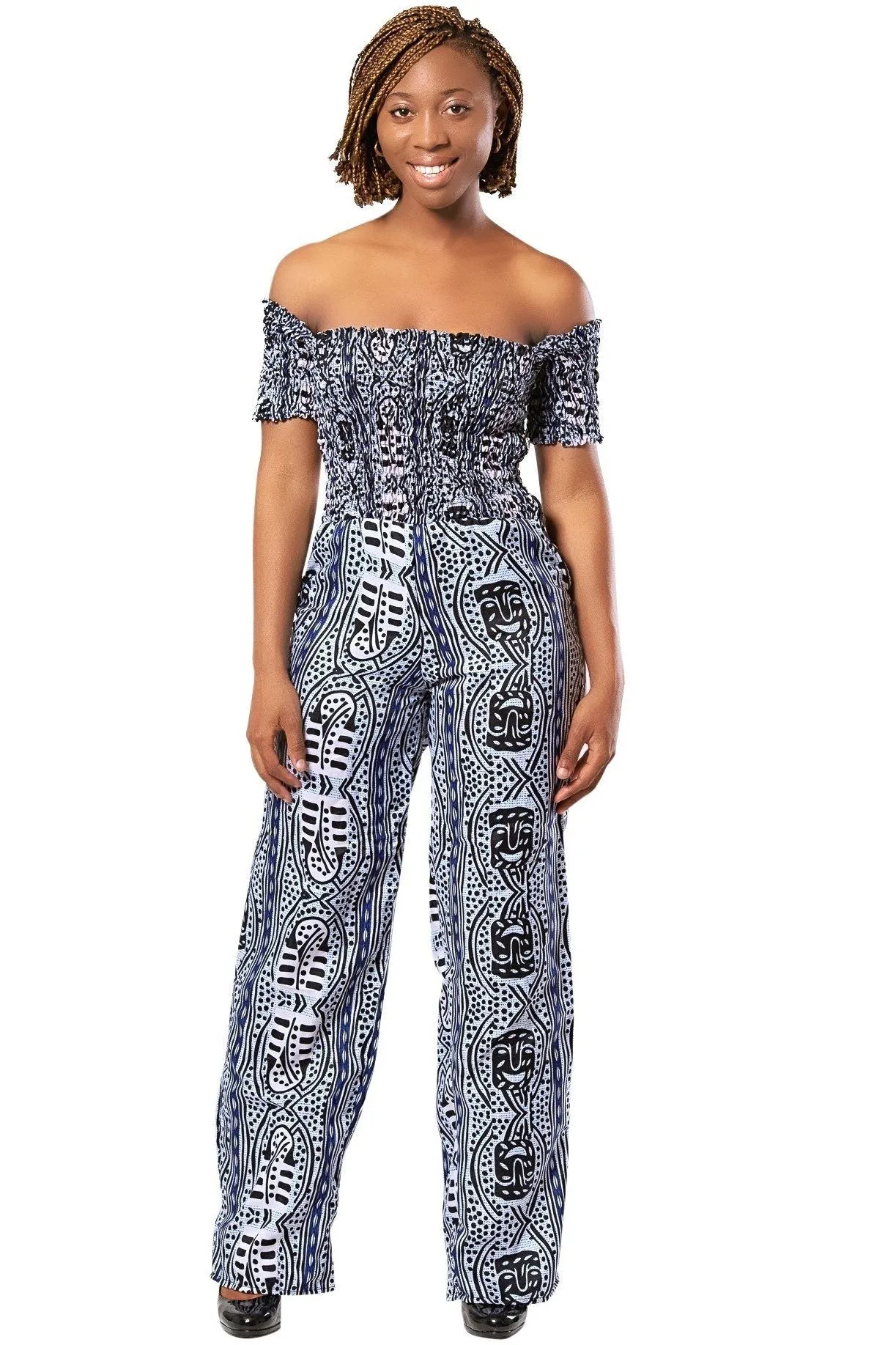 African Print Zona Jumpsuit (Black & White)