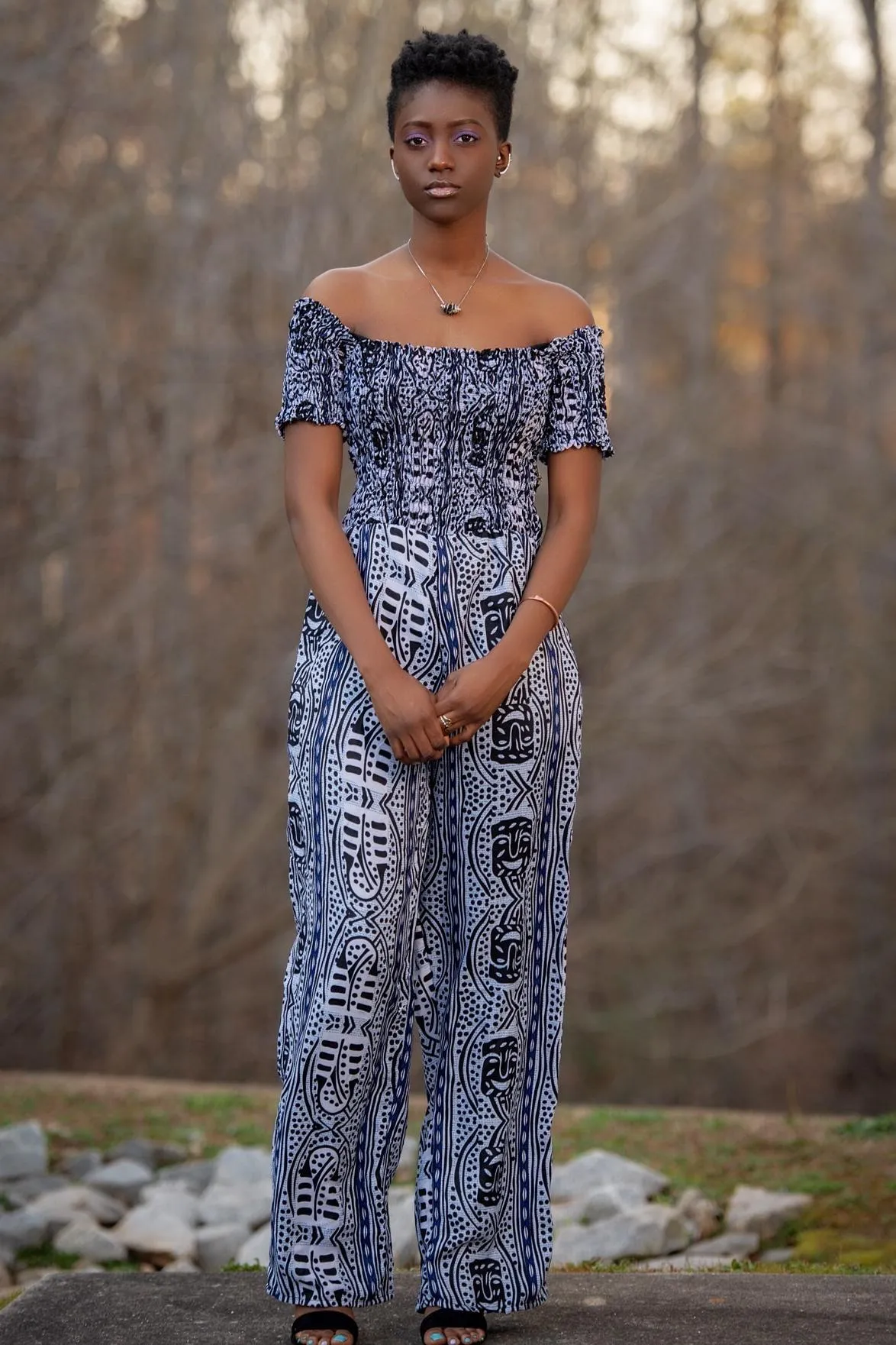 African Print Zona Jumpsuit (Black & White)