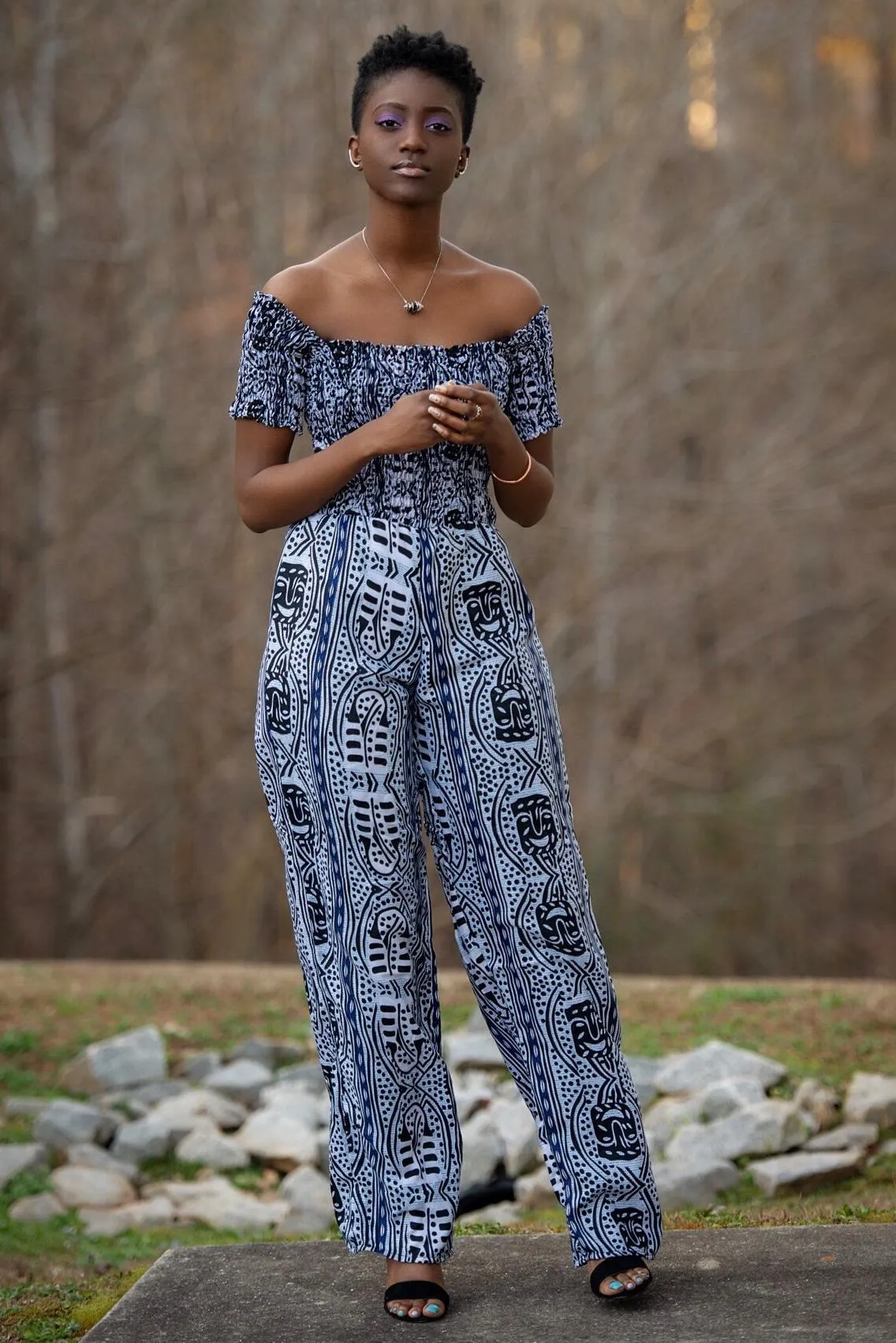 African Print Zona Jumpsuit (Black & White)