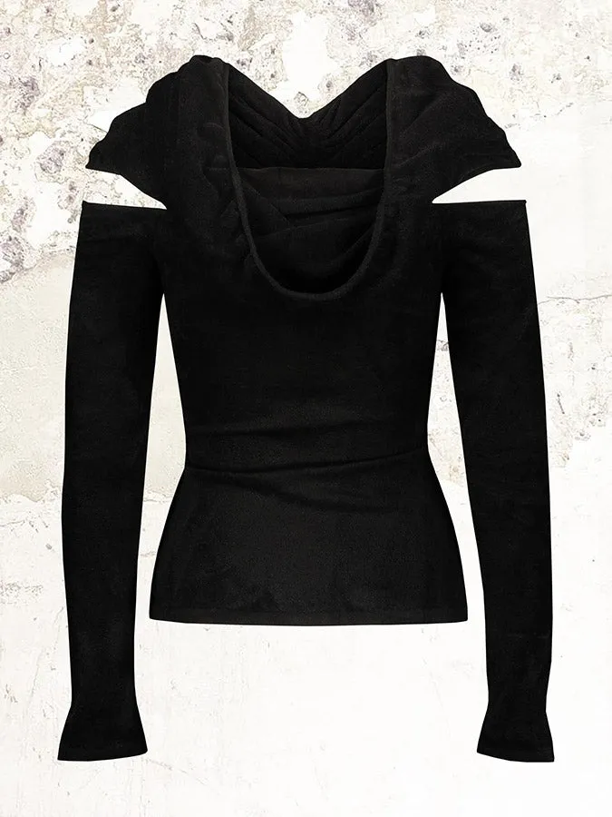 ALEXANDRE VAUTHIER Velvet Hooded Knit Top