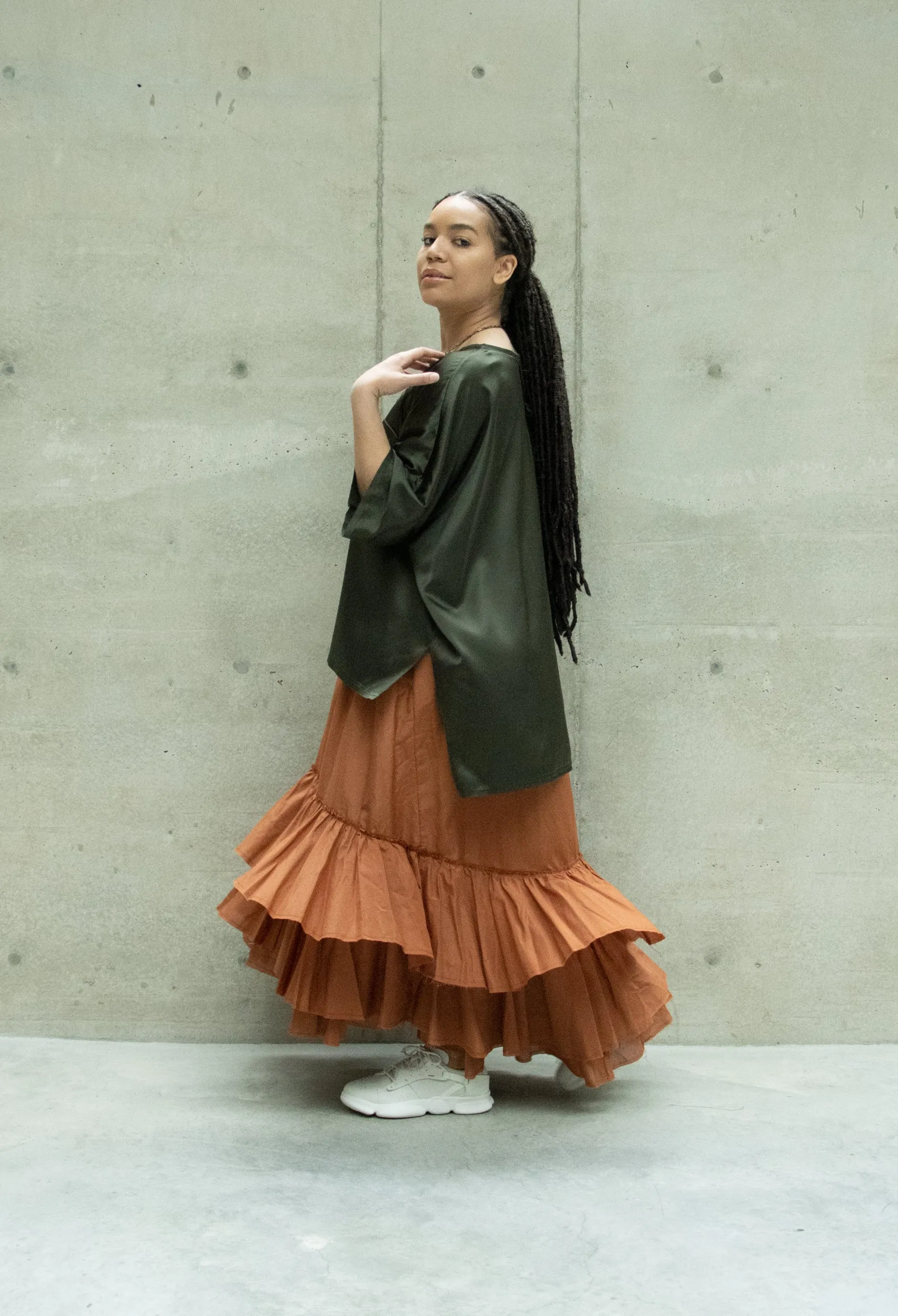 Amano CoLAB Olive Silk Top