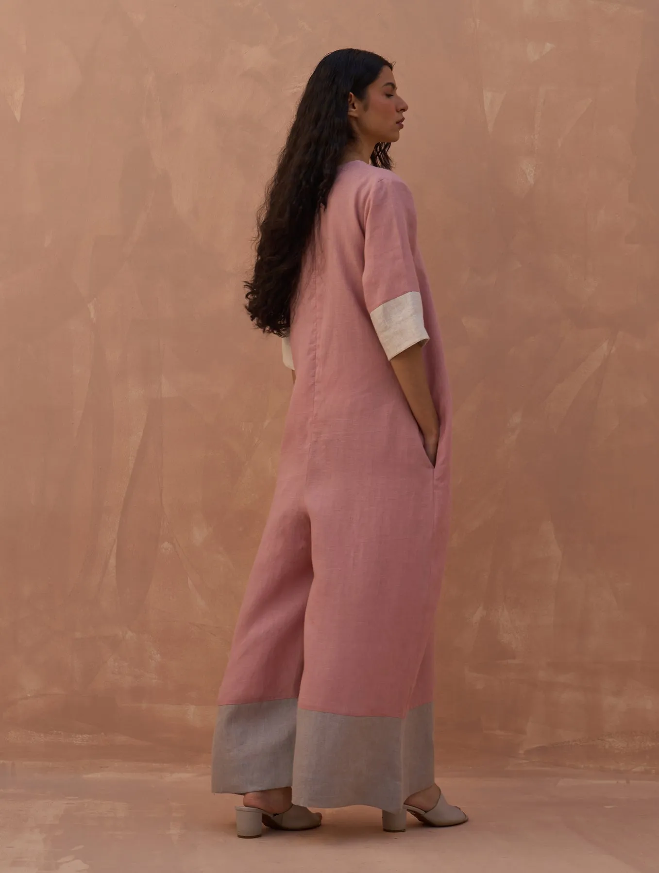 Anahi Color-Blocked Linen Jumpsuit - Charcoal