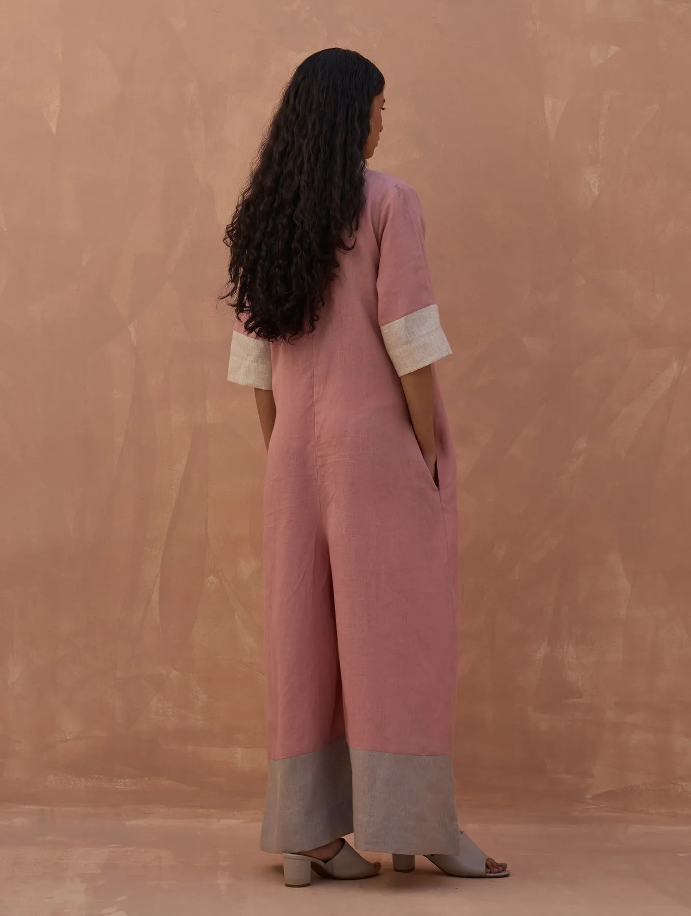 Anahi Color-Blocked Linen Jumpsuit - Charcoal