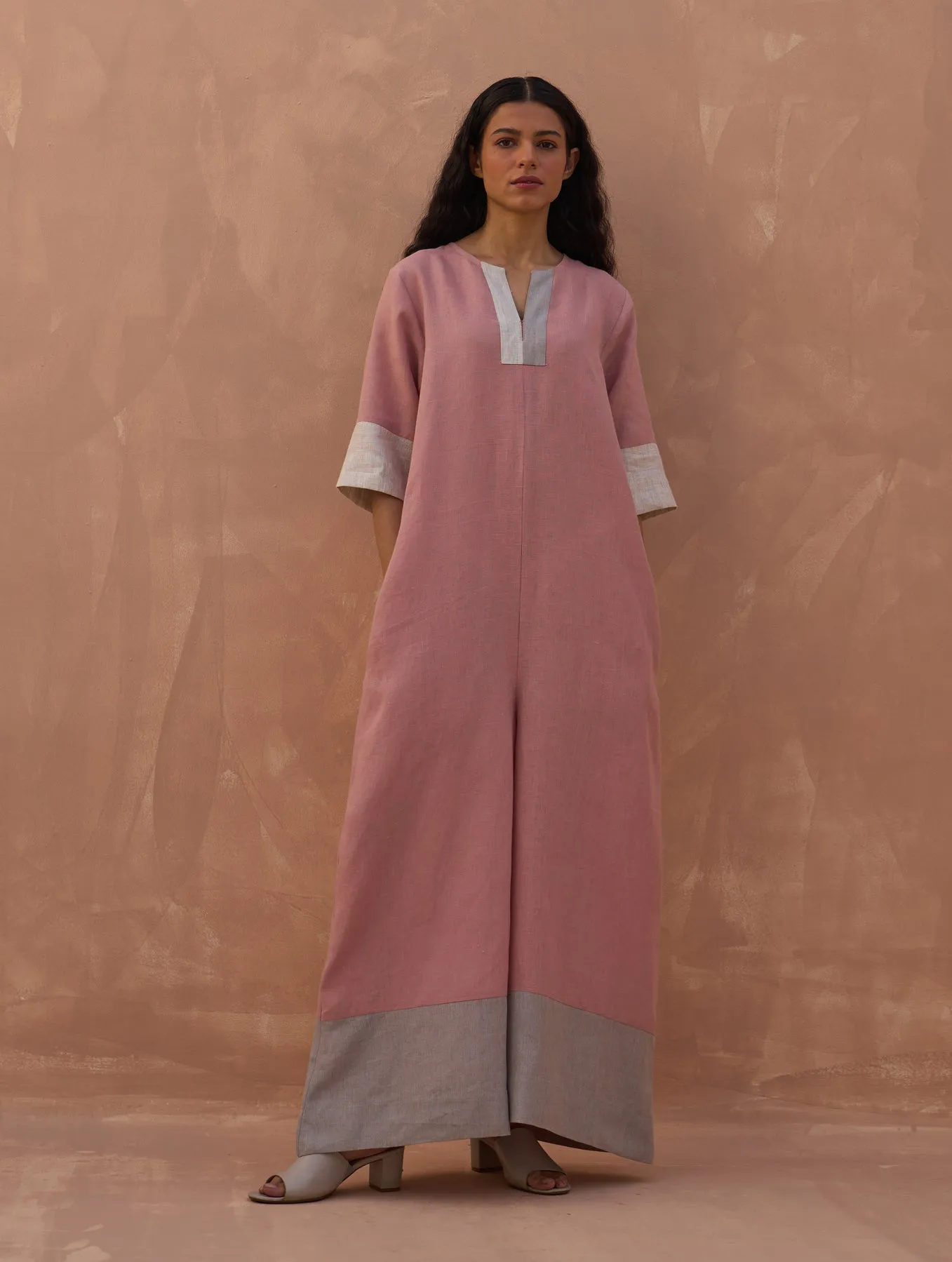 Anahi Color-Blocked Linen Jumpsuit - Charcoal