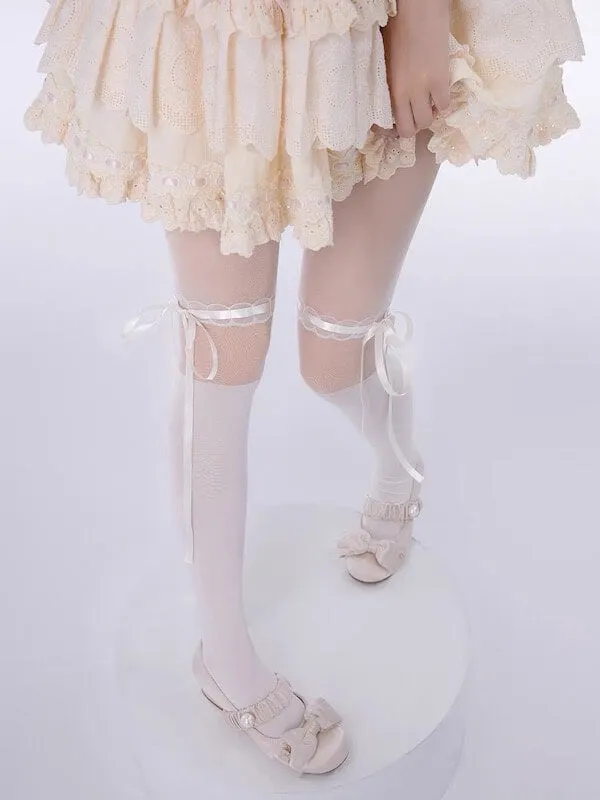 Angelcore ribbon stockings-effect tights
