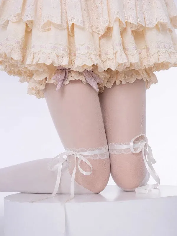 Angelcore ribbon stockings-effect tights