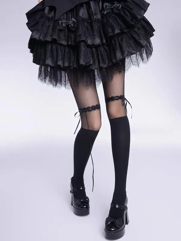 Angelcore ribbon stockings-effect tights