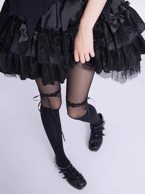 Angelcore ribbon stockings-effect tights