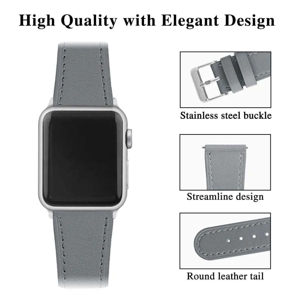 Apple Watch (45mm) top layer cowhide genuine leather watch strap - Grey