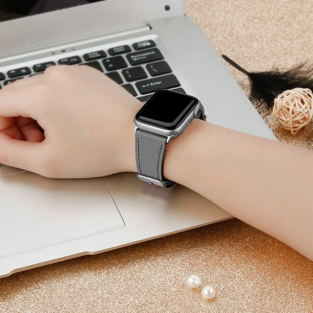 Apple Watch (45mm) top layer cowhide genuine leather watch strap - Grey