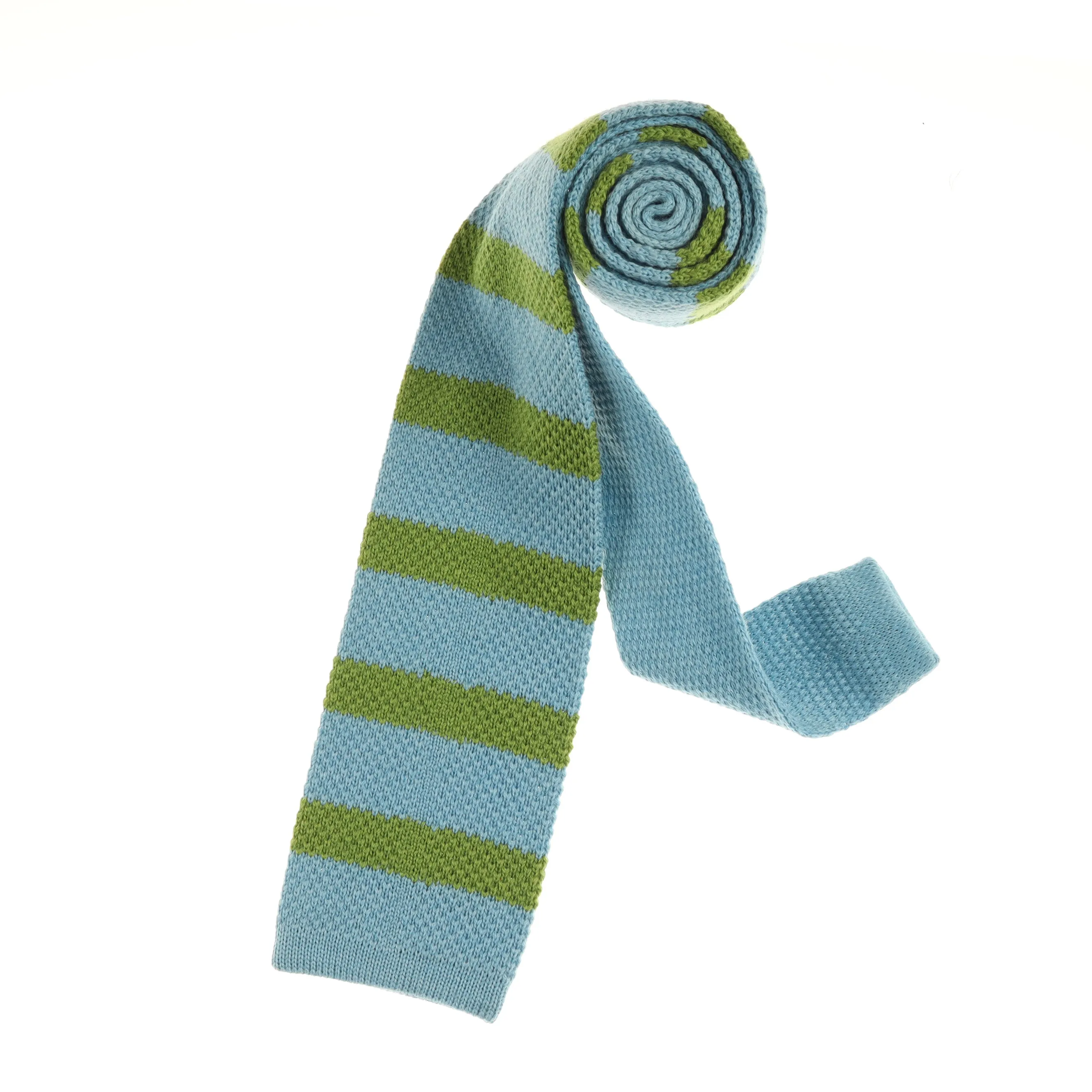 Aqua Blue & Mustard Green Striped Knit Tie