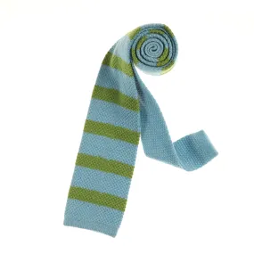Aqua Blue & Mustard Green Striped Knit Tie