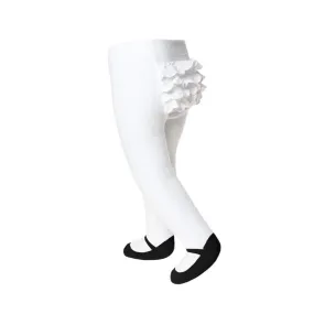 Baby girl ruffle bottom tights with sewn-in black shoe design.  Anti-slip soles. 6-12 months
