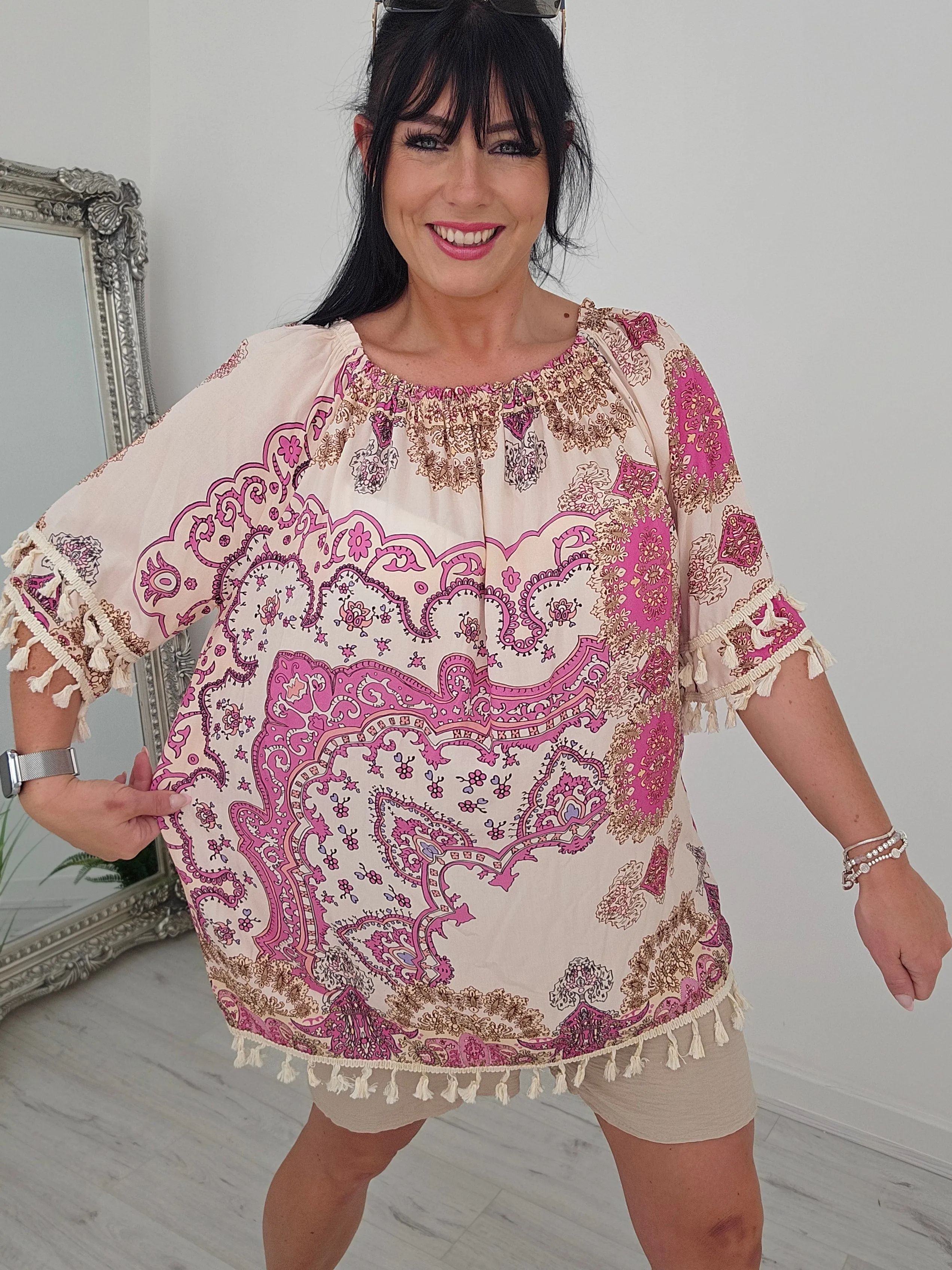 Bali Tassel Bardot Top - ( Choose your colour )