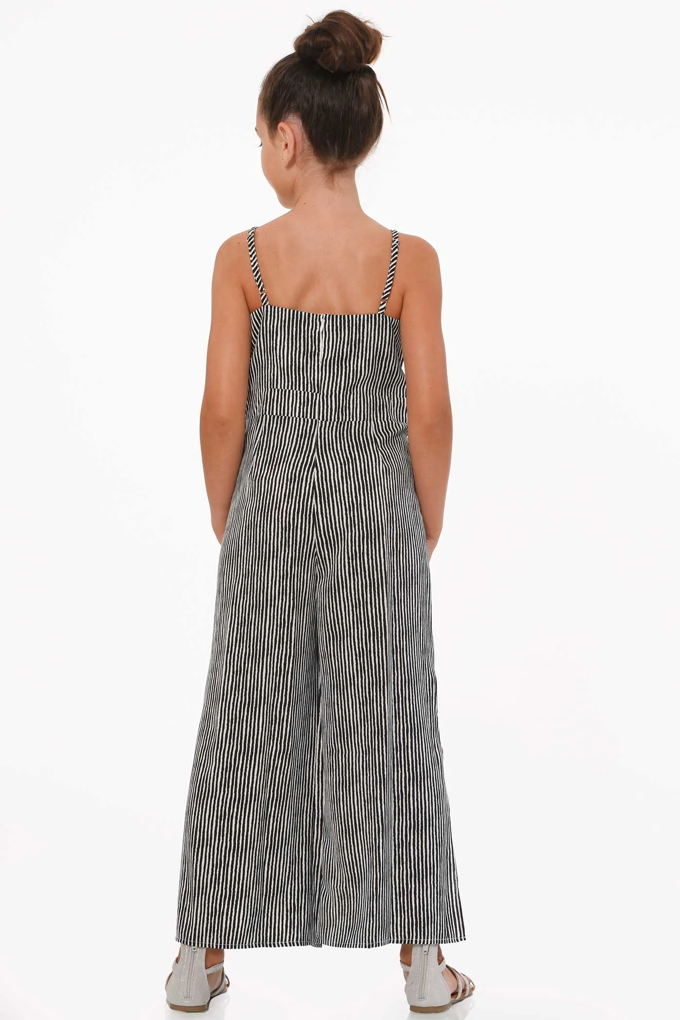 Big Girls Criss Cross Neck Striped Jumpsuit
