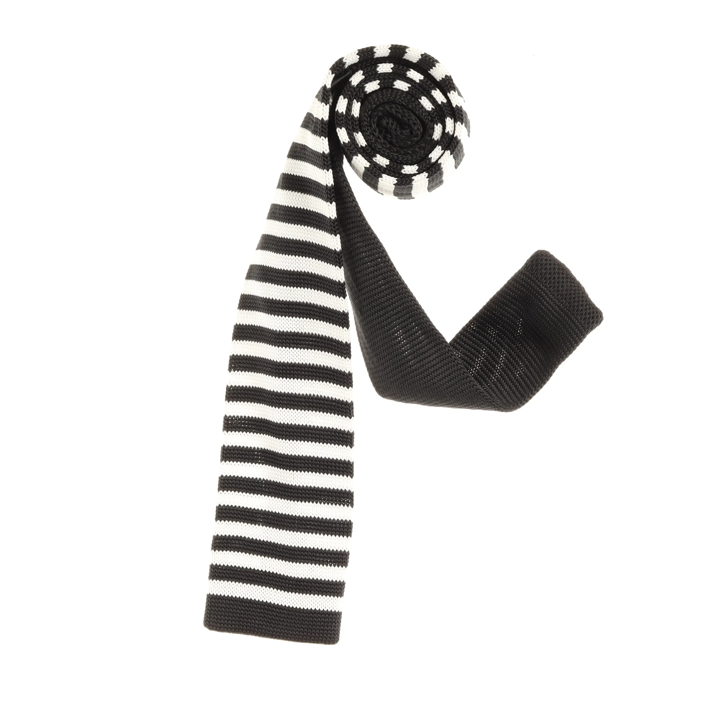 Black & White Striped Knit Tie