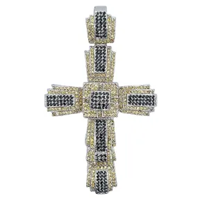 Black & Yellow Chunky Cross CZ Iced Out Pendant