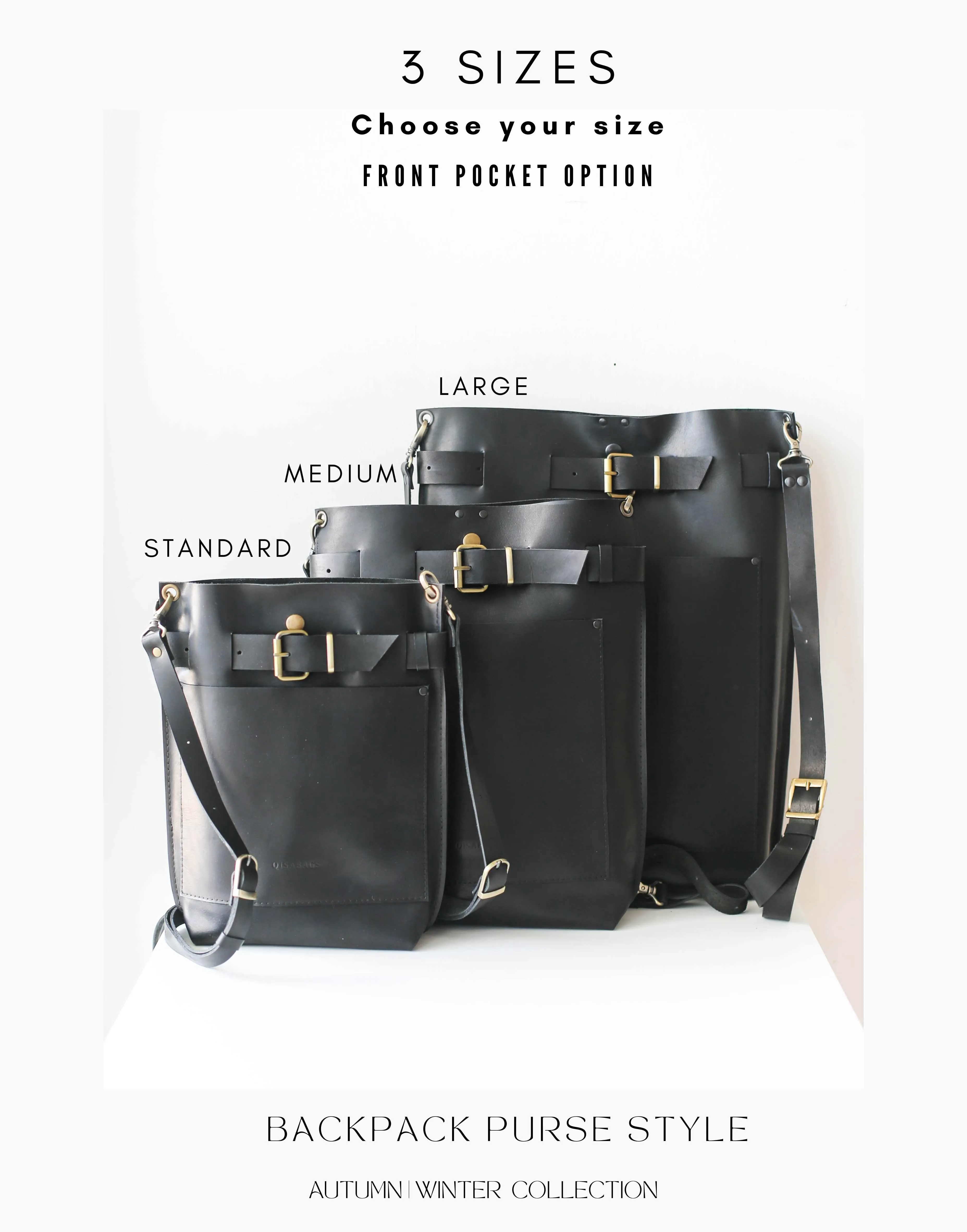 Black Chunky Leather Bag w/Front Pocket