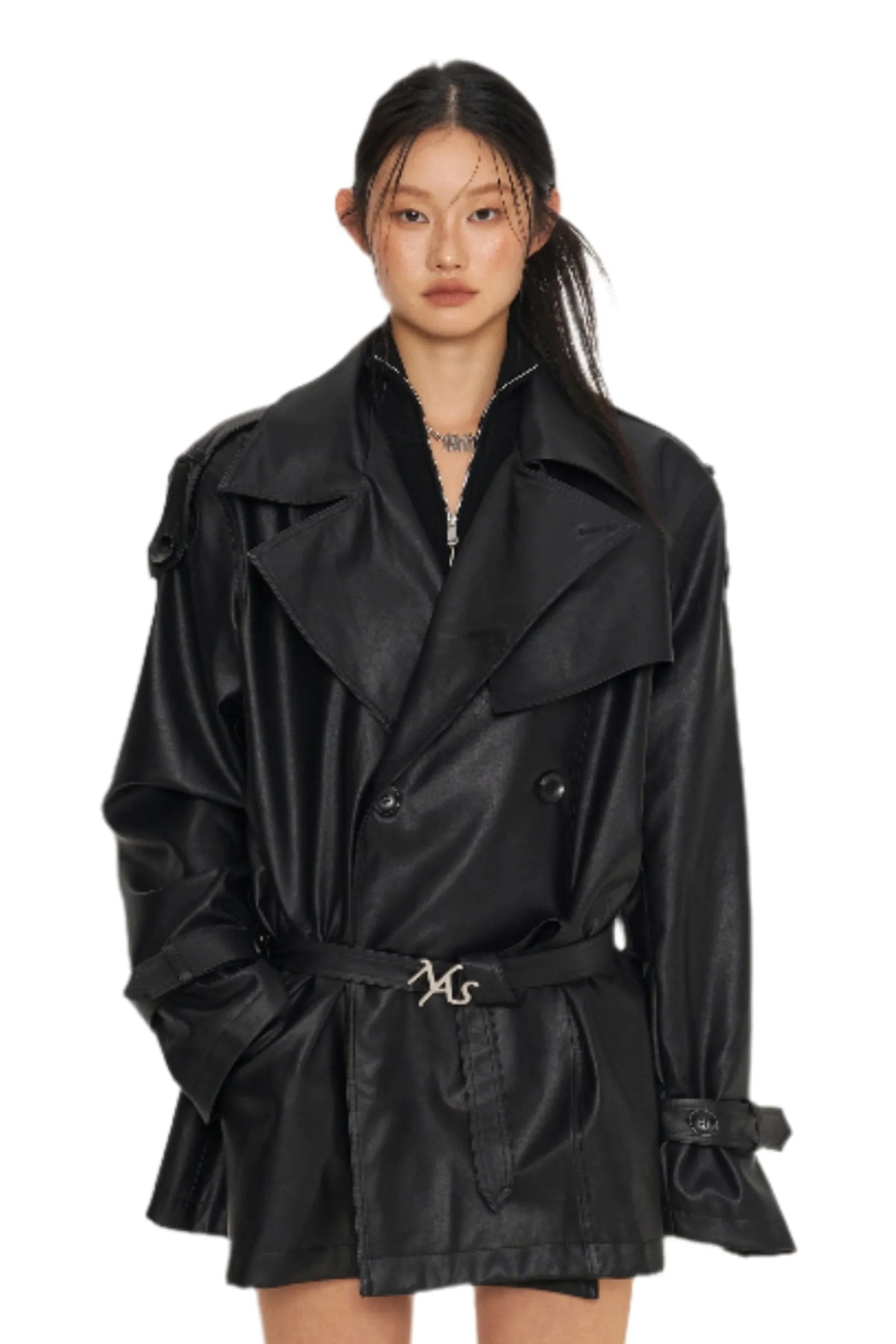 Black Emissary Leather Trenchcoat
