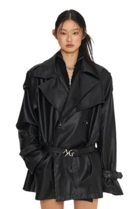 Black Emissary Leather Trenchcoat