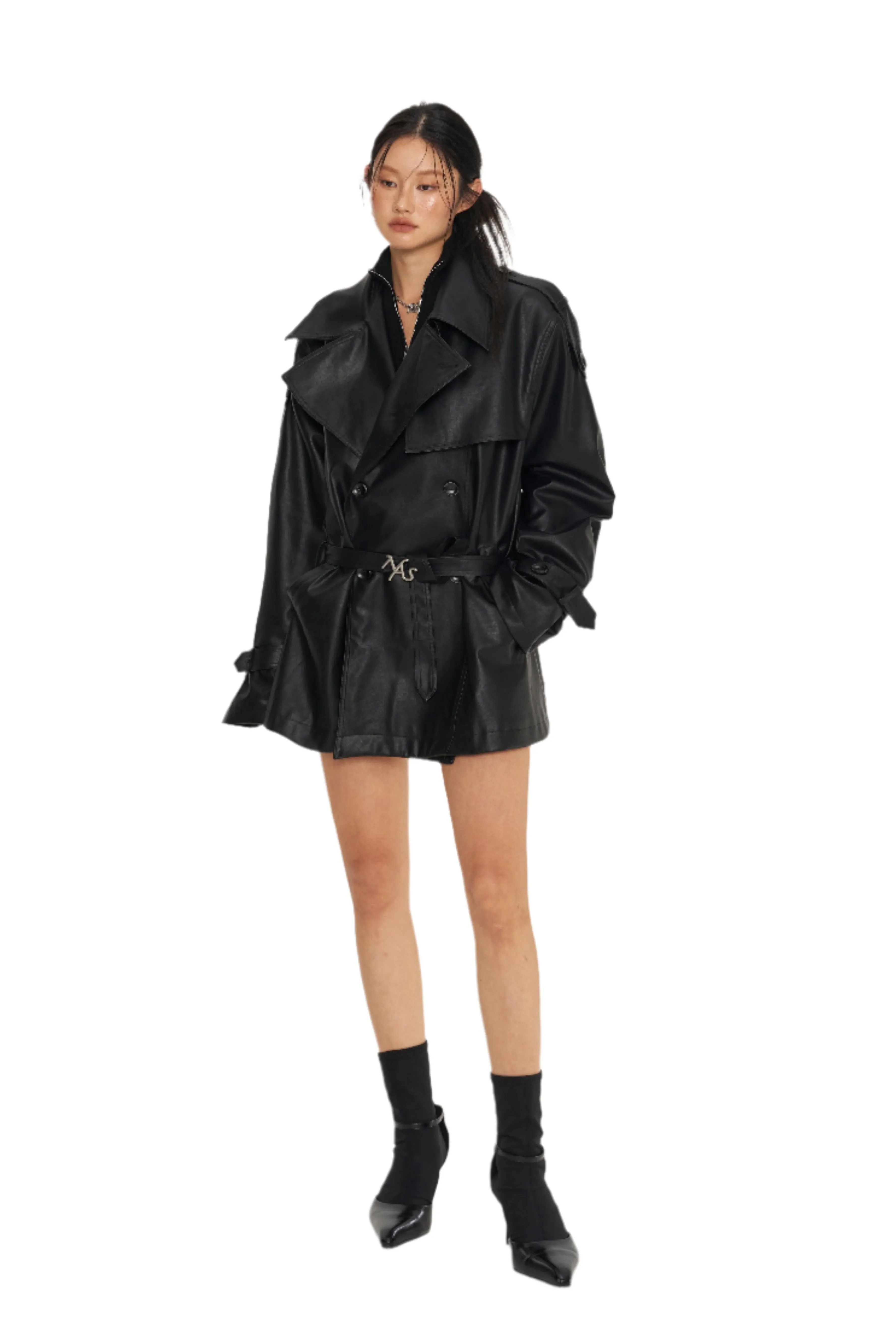Black Emissary Leather Trenchcoat