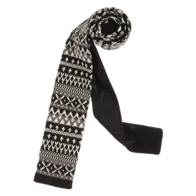 Black, Gray & Ivory Designed Knit Tie