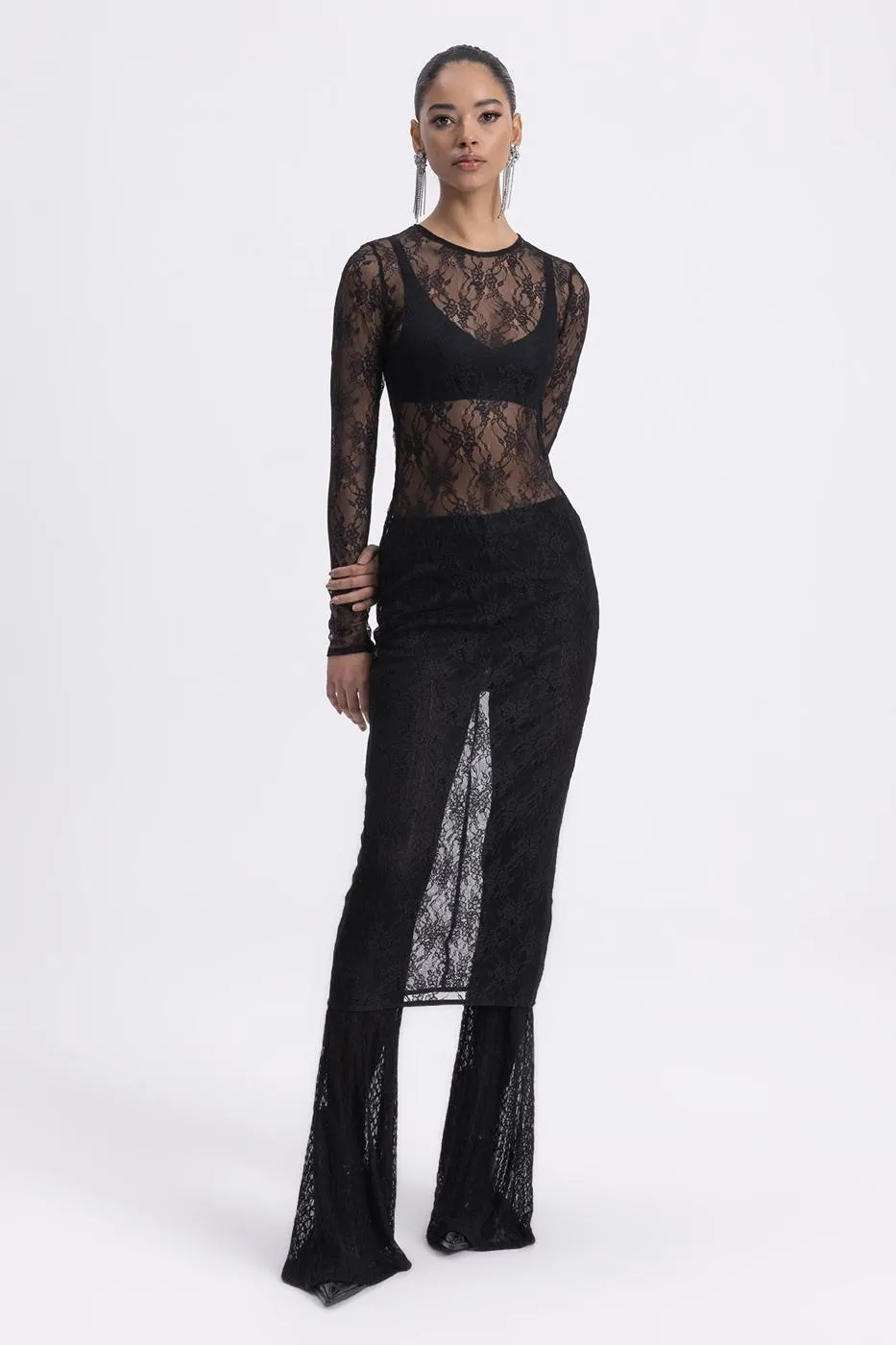 Black Lace Flared Pants