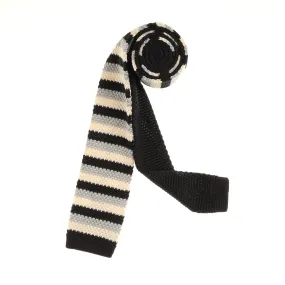 Black, Silver & Ivory Horizontal Stripes Knit Tie