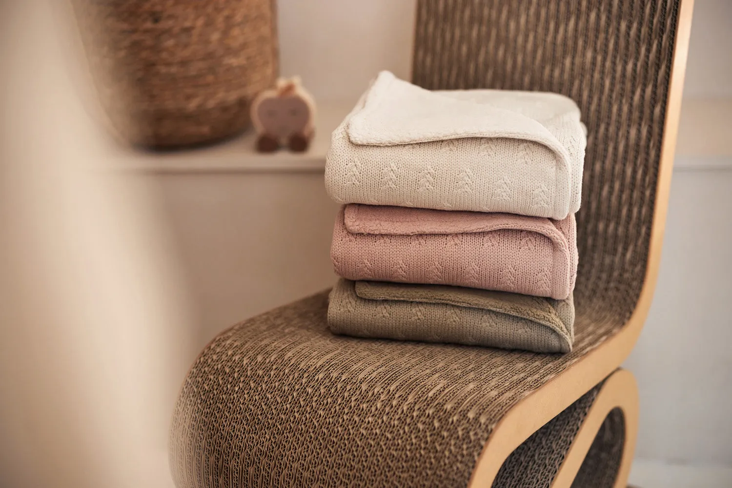 Blanket Cot 100x150cm Grain Knit - Oatmeal/Velvet
