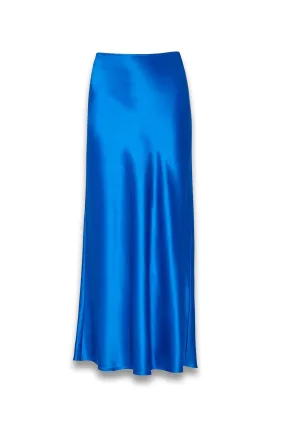 Blue Satin Bias Cut Skirt