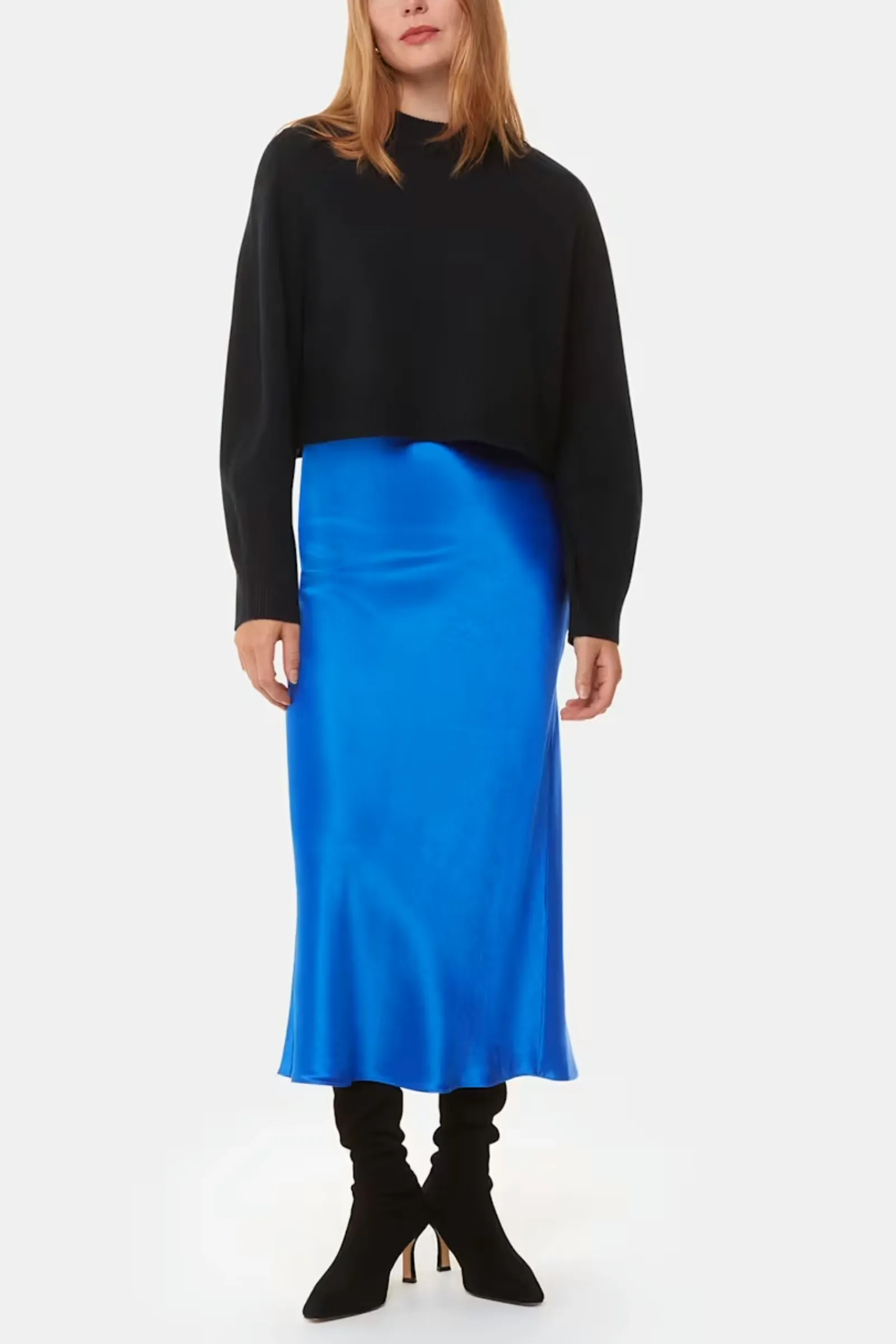 Blue Satin Bias Cut Skirt