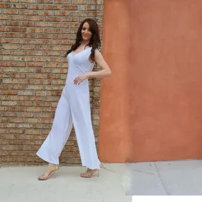 Boho white Palazzo jumpsuit sheer gauze sleeveless wide leg