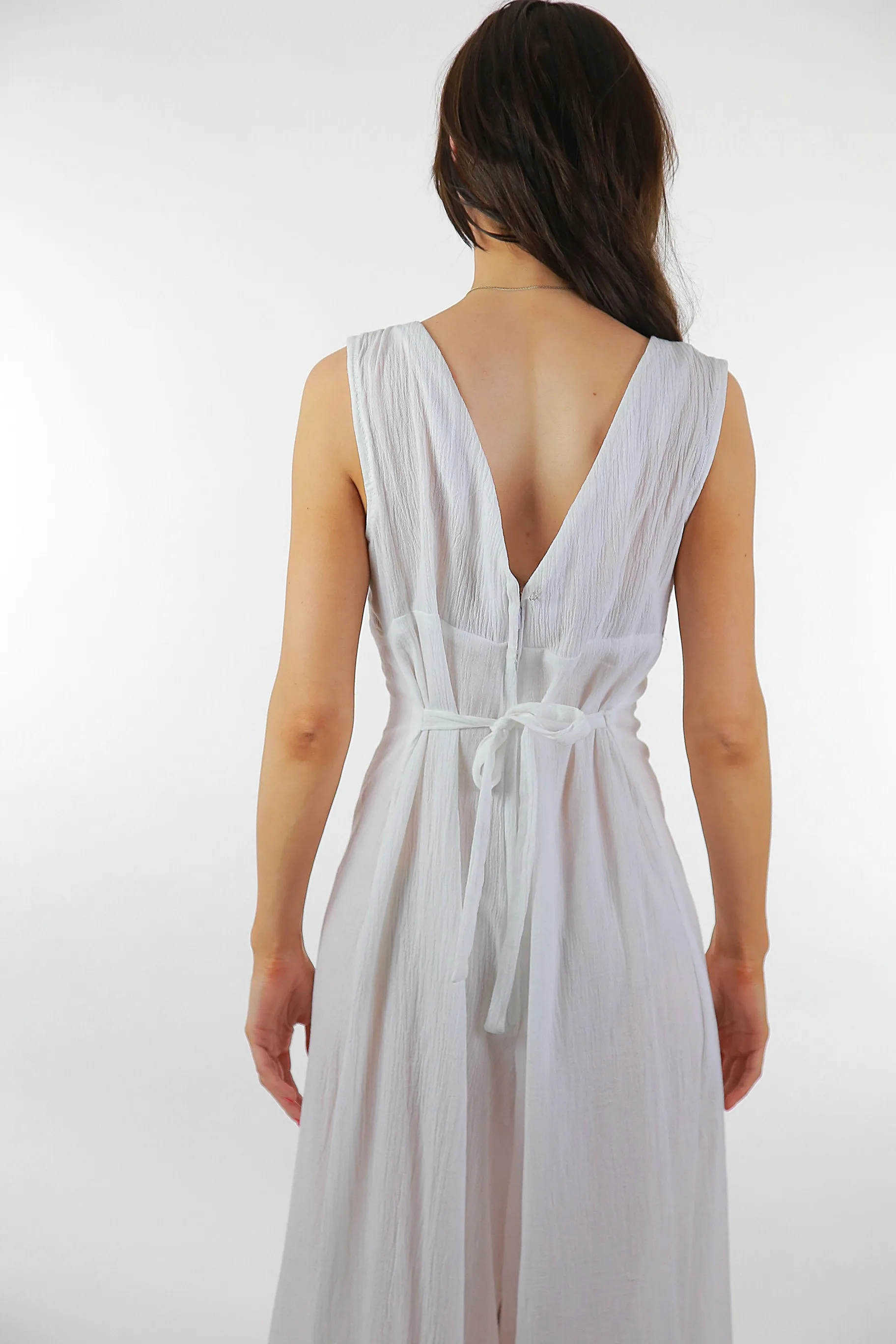 Boho white Palazzo jumpsuit sheer gauze sleeveless wide leg