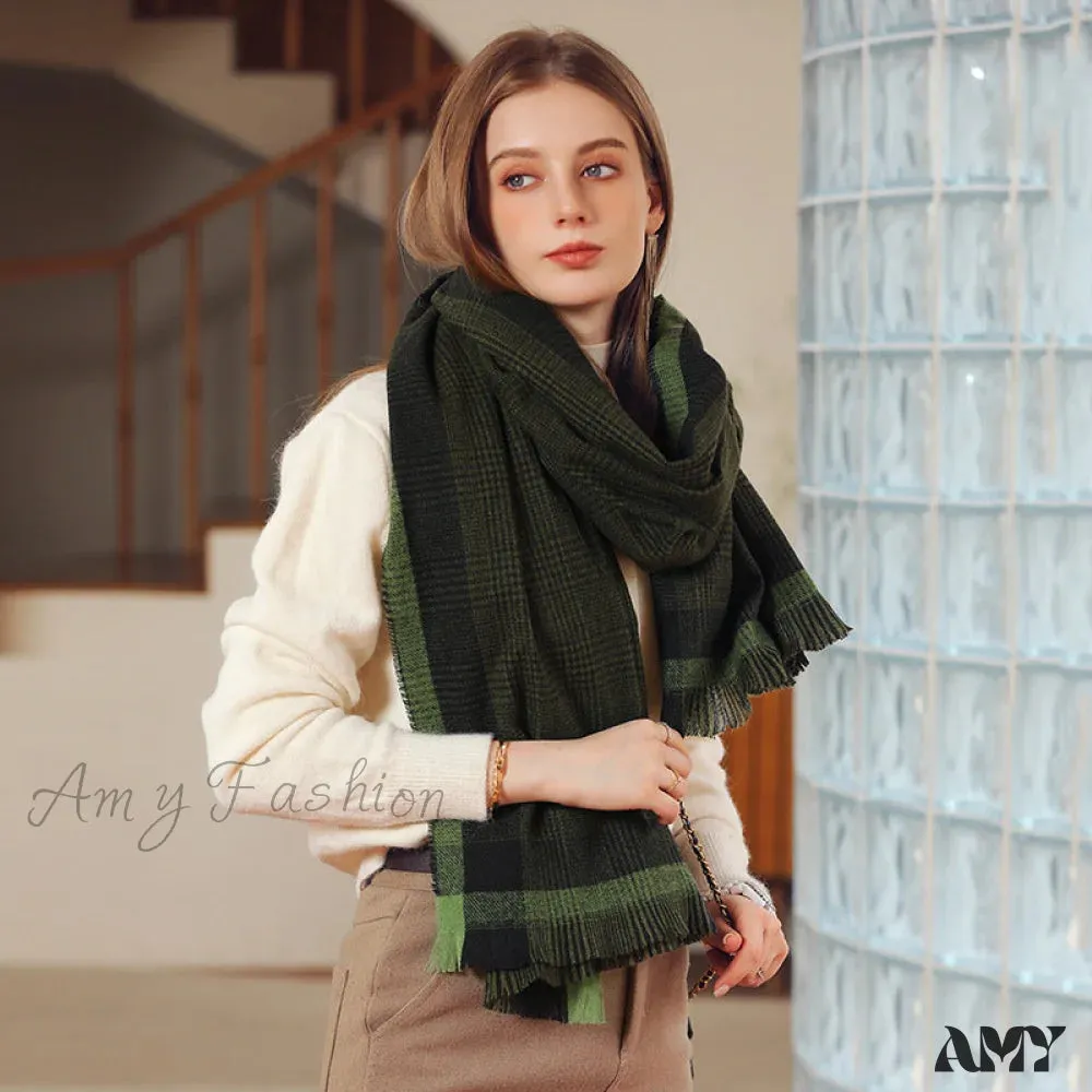 Border Contrast Plaid Print Direct Factory Wholesale Women's Scarf