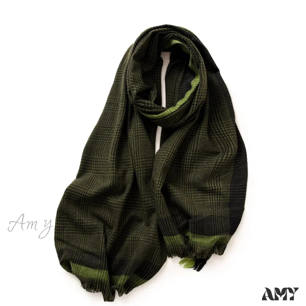 Border Contrast Plaid Print Direct Factory Wholesale Women's Scarf
