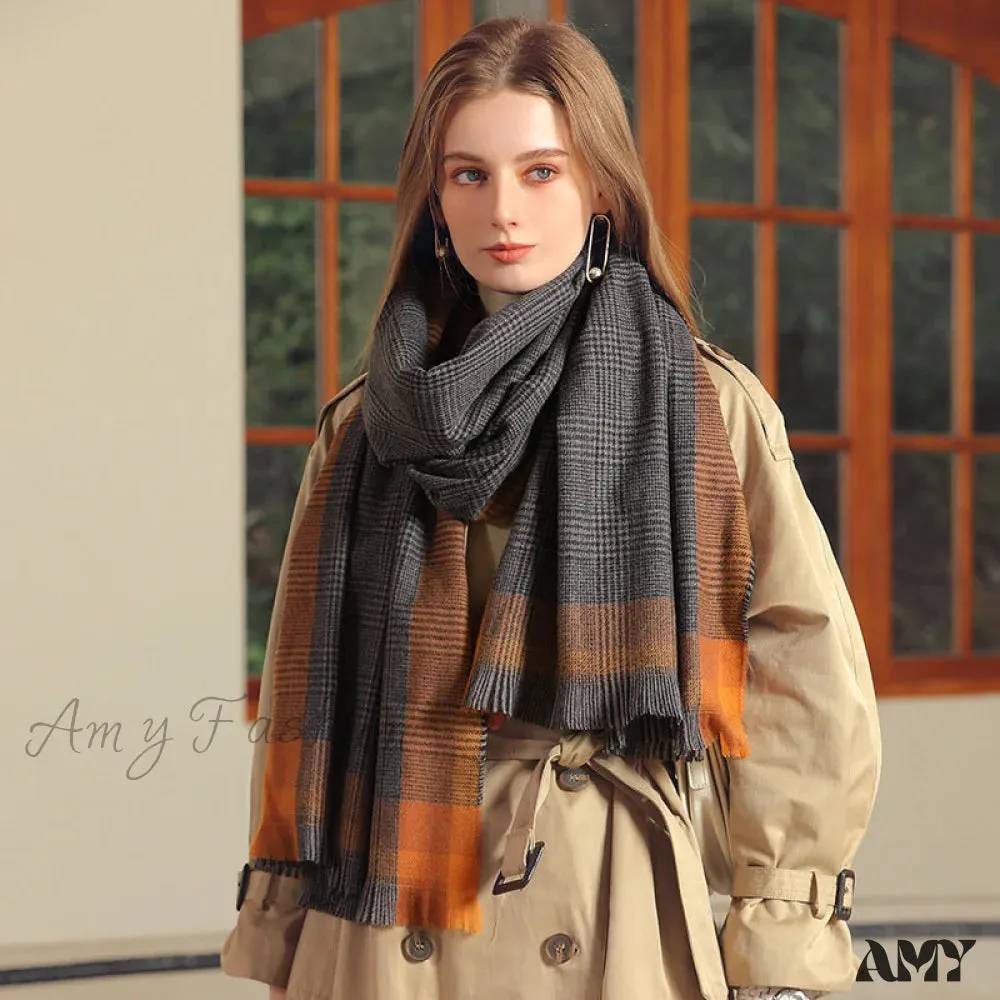 Border Contrast Plaid Print Direct Factory Wholesale Women's Scarf