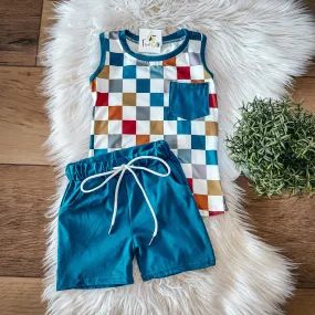 Boy Checkered Shorts Set
