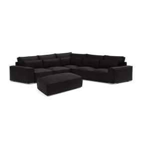 Broadgate Textured Velvet Double Corner & Footstool Set - Iron Mountain