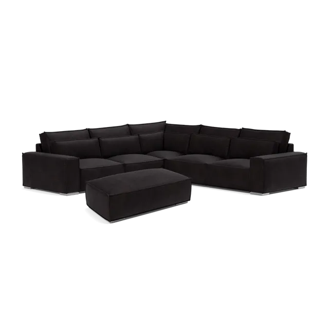 Broadgate Textured Velvet Double Corner & Footstool Set - Iron Mountain