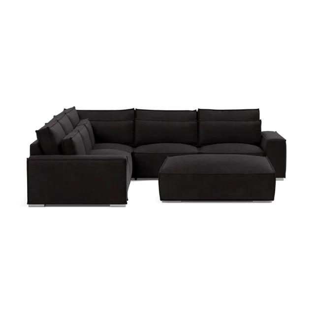 Broadgate Textured Velvet Double Corner & Footstool Set - Iron Mountain