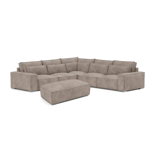 Broadgate Textured Velvet Double Corner & Footstool Set - Tender Taupe