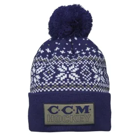 CCM Holiday Snowflake Cuffed Pom Knit Toque Blue