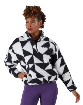Champion Women's High Pile ¼ Zip Pullover, Script Logo, Geometric All-Over Print Apres Geo Fresh Tan W9247P 586EAB A2FR