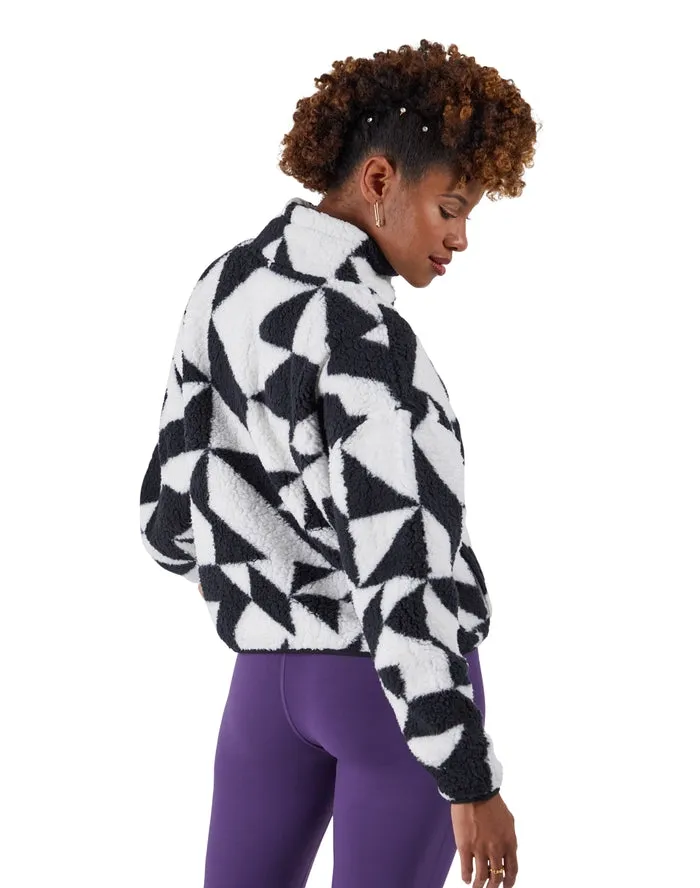 Champion Women's High Pile ¼ Zip Pullover, Script Logo, Geometric All-Over Print Apres Geo Fresh Tan W9247P 586EAB A2FR