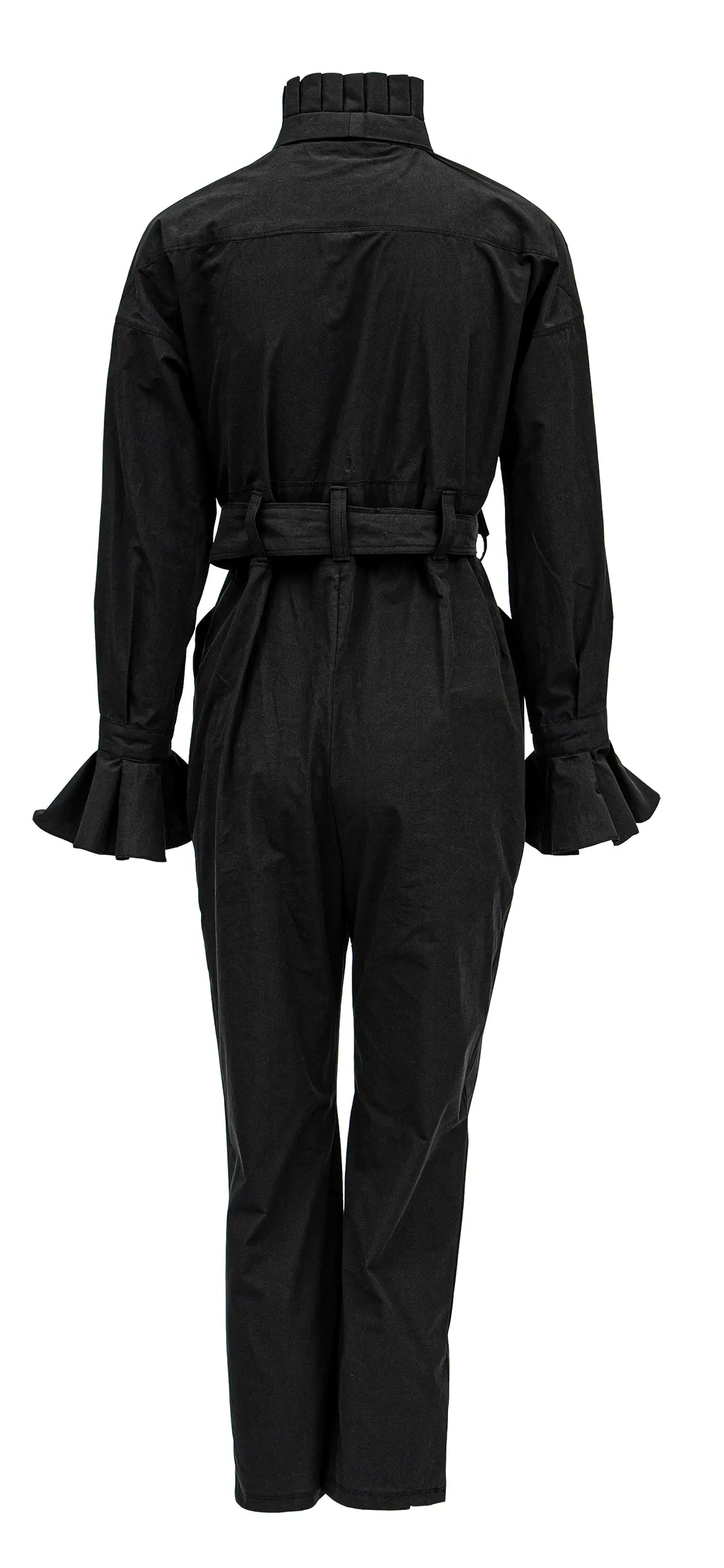 Chesney - Cotton Jumpsuit W/ Pleated Collar & Long Bow Tie